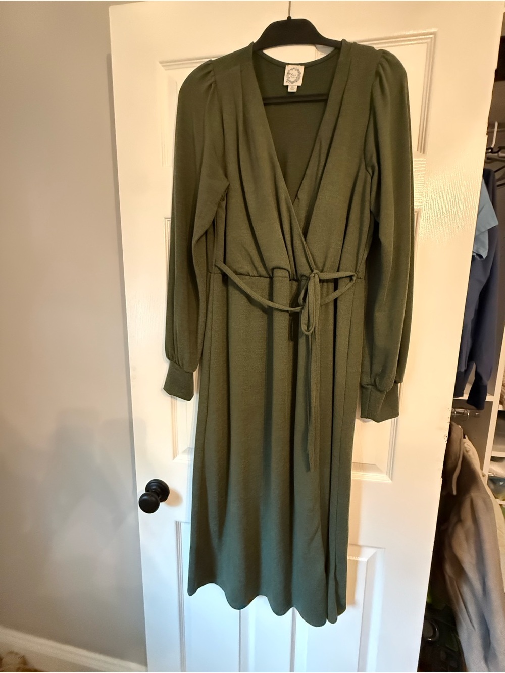 Blue Rain Olive Green Wrap Midi Dress with Tie Waist